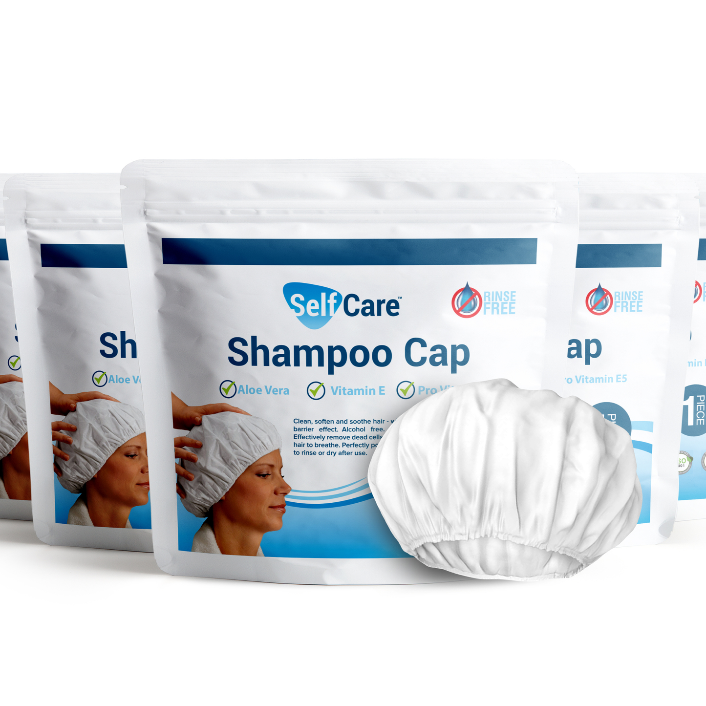 Shampoo Cap - Waterless for Elderly or Bedridden - No Rinse, Anti-Bacterial, Enriched with Aloe Vera, Vitamin E, & Provitamin B5