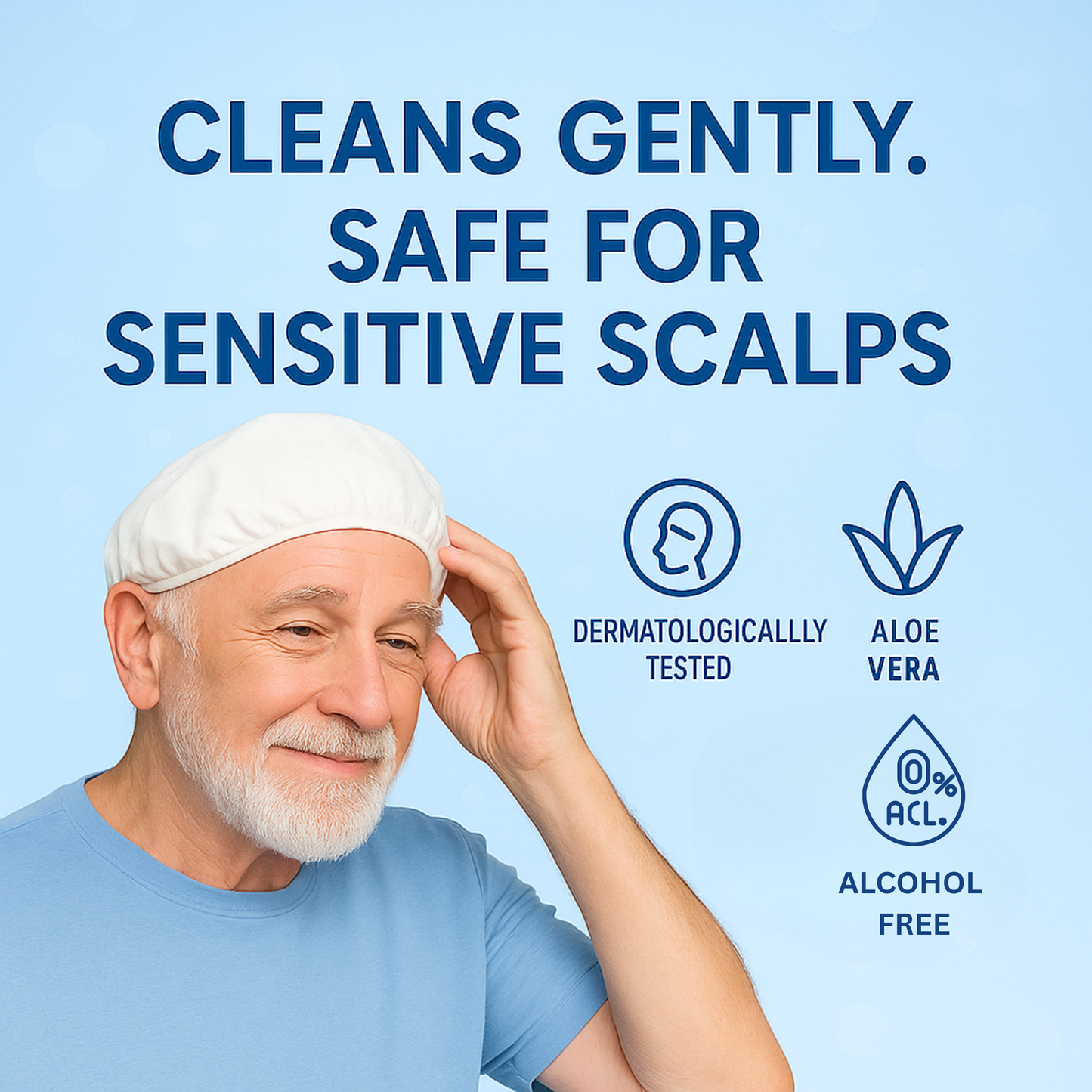 Shampoo Cap - Waterless for Elderly or Bedridden - No Rinse, Anti-Bacterial, Enriched with Aloe Vera, Vitamin E, & Provitamin B5