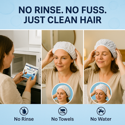 Shampoo Cap - Waterless for Elderly or Bedridden - No Rinse, Anti-Bacterial, Enriched with Aloe Vera, Vitamin E, & Provitamin B5